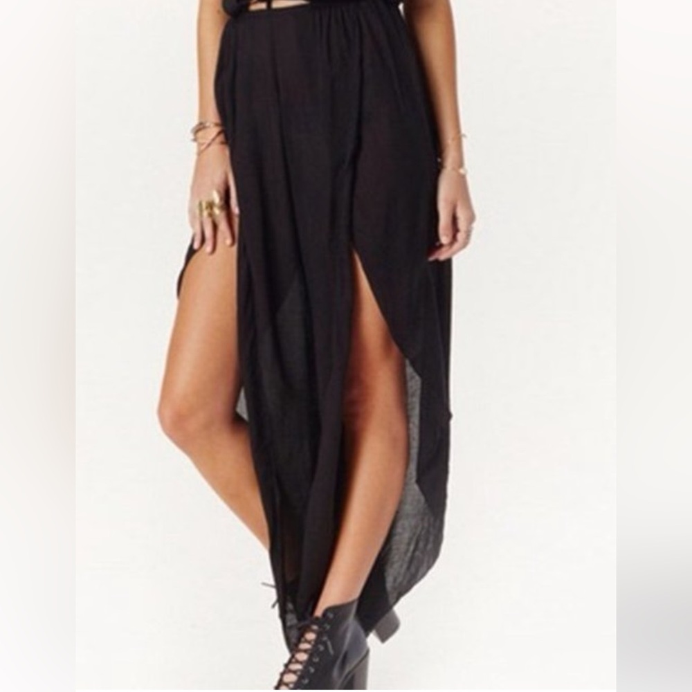 Indah Black Slide Slit Pants 100% silk
